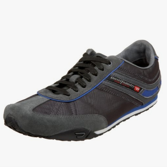 Diesel Men's Runaway Lace UpGray and Black Sneakers Cow Leather/nylon Good